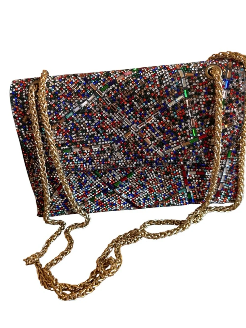 Rainbow Rhinestone Embellished Crossbody Shoulder Bag Party Holiday Event